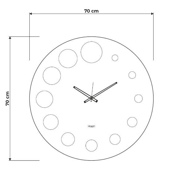 Orologio rotondo da parete cucina moderna alluminico cerchi nero specchiato 70cm
