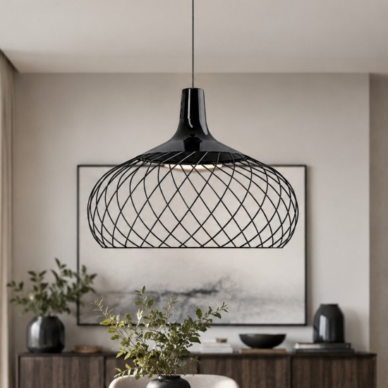 Stilnovo mongolfier lampadario per tavolo da pranzo nero led 2700k dimmerabile