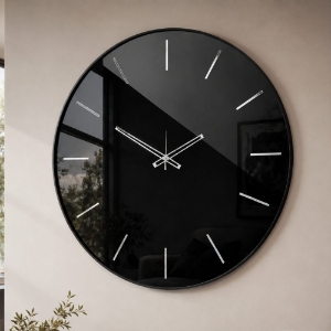 Orologio nero da parete moderno rotondo effetto specchio 45 cm