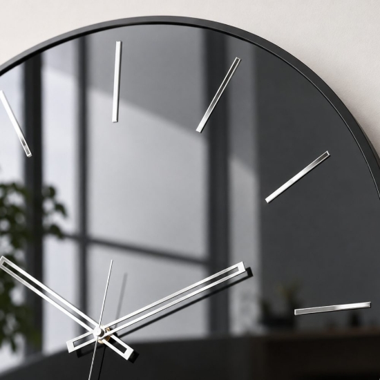 Orologio nero da parete moderno rotondo effetto specchio 45 cm