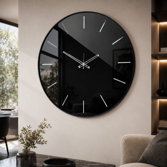 Orologio nero da parete moderno rotondo effetto specchio 45 cm