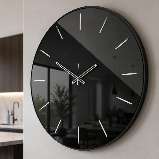 Orologio rotondo da parete nero moderno effetto specchio 60cm