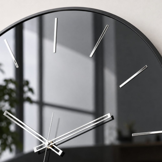 Orologio rotondo da parete nero moderno effetto specchio 60cm