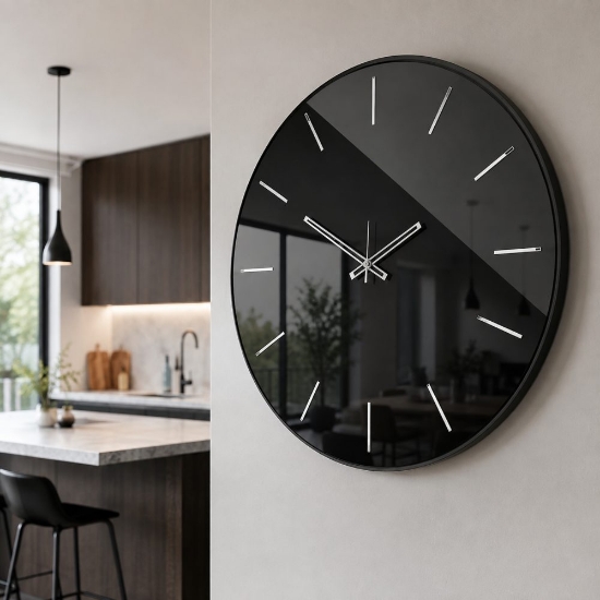 Orologio rotondo da parete nero moderno effetto specchio 60cm