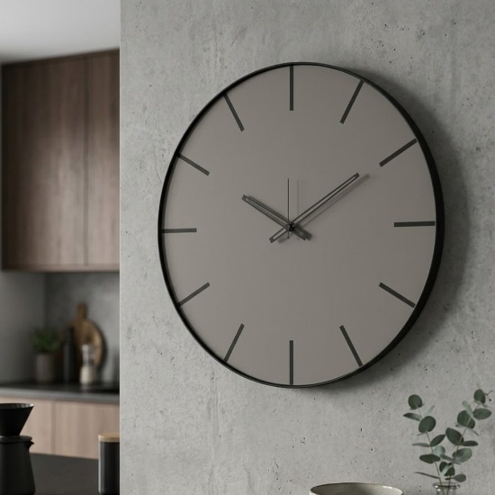 Orologio cucina moderna rotondo design minimal nero fango 60cm