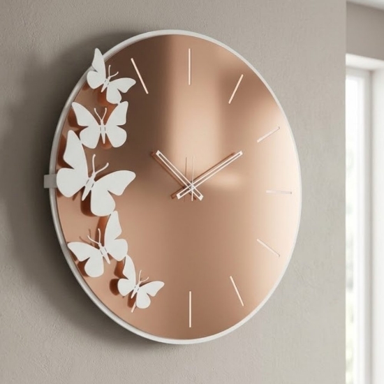 Orologio rotondo da parete moderno rosa design farfalle 70cm