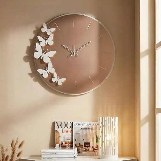 Orologio rotondo da parete moderno rosa design farfalle 70cm