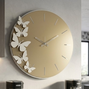 Orologio rotondo da parete ottone moderno farfalle argento