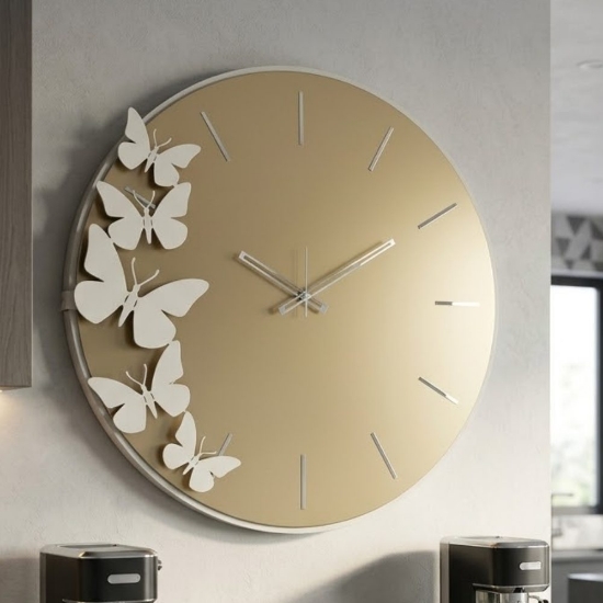 Orologio rotondo da parete ottone moderno farfalle argento