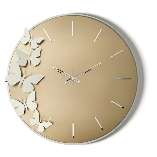 Orologio rotondo da parete ottone moderno farfalle argento