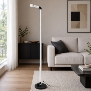 Lampada da terra moderna bianca orientabile periscopio stilnovo