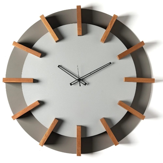 Orologio rotondo da parete fango alluminio e dettagli legno faggio 70cm