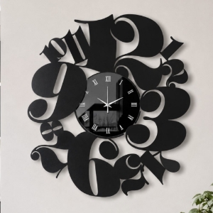 Orologio moderno da parete nero effetto specchio per cucina