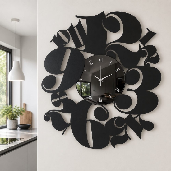 Orologio moderno da parete nero effetto specchio per cucina