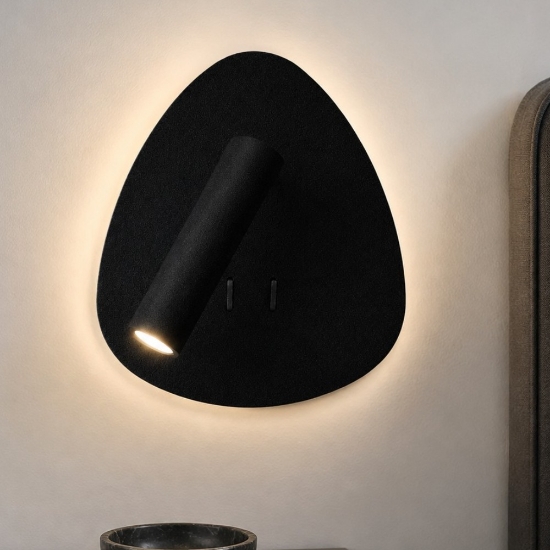 Applique moderna da comodino nera doppia luce orientabile led 6w 3w 3000k