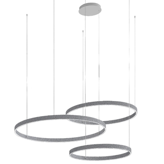 Lampadario moderno grigio perla sospensioni anelli 80-100-120 cm led 300w cct 3000k 4000k