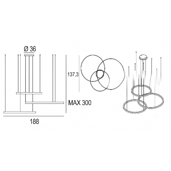 Lampadario moderno grigio perla sospensioni anelli 80-100-120 cm led 300w cct 3000k 4000k