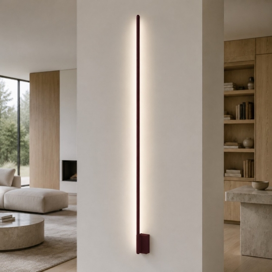 Applique moderna bacchetta bordeaux led 28w cct 3000k 4500k 6500k luce indiretta