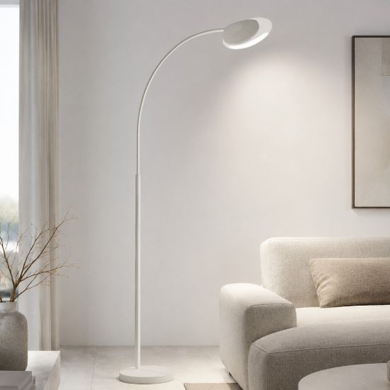 Piantana arco moderna orientabile bianca led 25w 3000k dimmerabile per soggiorno