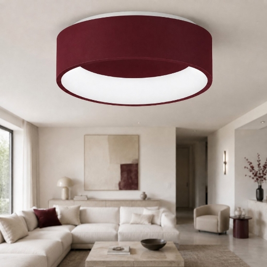 Plafoniera 45 cm moderna anello bordeaux led 27w cct 3000k 4000k dimmerabile