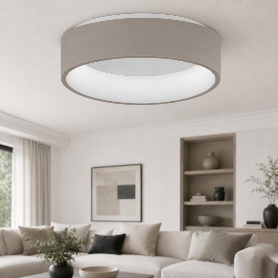 Plafoniera 45 cm moderna tortora tonda ad anello led 27w cct 3000k 4000k dimmerabile