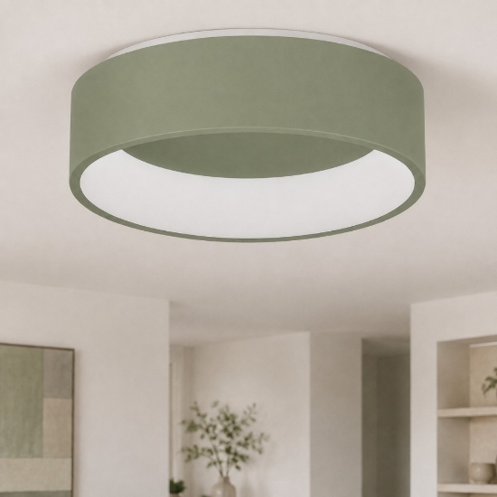 Plafoniera 45 cm moderna tonda anello verde salvia led 27w cct 3000k 4000k dimmerabile