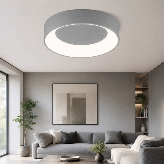 Plafoniera 60 cm moderna grigio perla anello led 36w cct 3000k 4000k dimmerabile