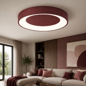 Plafoniera 60 cm moderna tonda ad anello bordeaux led 36w cct 3000k 4000k dimmerabile