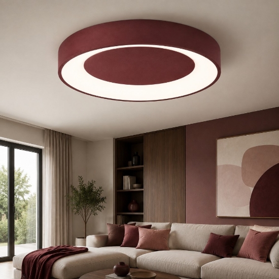 Plafoniera da soffitto 80 cm moderna bordeaux ad anello led 96w cct 3000k 4000k dimmerabile