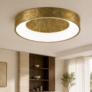 Plafoniera 80 cm moderna anello foglia oro led 96w cct 3000k 4000k dimmerabile