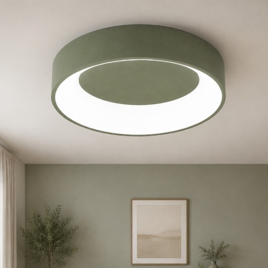 Plafoniera 80 cm da soffitto moderna anello verde salvia led 96w cct 3000k 4000k dimmerabile