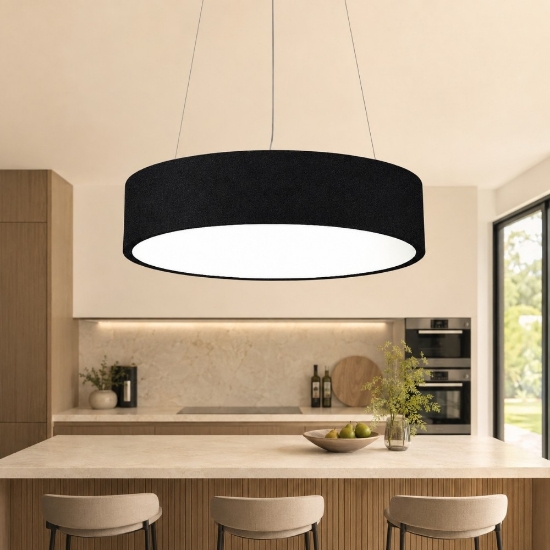Lampadario 45 cm nero anello led 27w cct 3000k 4000k per cucina moderna