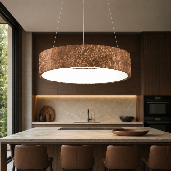 Lampadario 45 cm moderno anello foglia rame led 27w cct 3000k 4000k dimmerabile