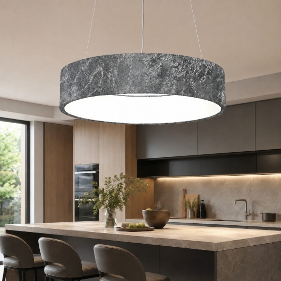 Lampadario 45 cm moderno anello foglia argento led 27w cct 3000k 4000k dimmerabile