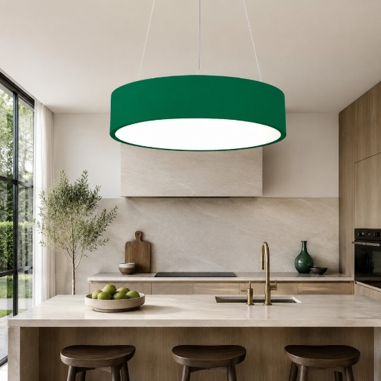 Lampadario 45 cm per cucina moderna anello tondo verde bosco led 27w cct 3000k 4000k dimmerabile