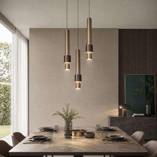 Lampadario caffe oro per tavolo sala da pranzo moderna led 12w 2700k