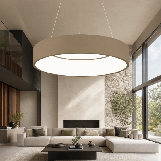 Lampadario a sospensione 60 cm sabbia anello led 36w cct 3000k 4000k per soggiorno moderno