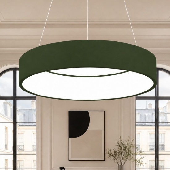 Lampadario moderno verde oliva anello 60 cm led 36w cct 3000k 4000k per soggiorno