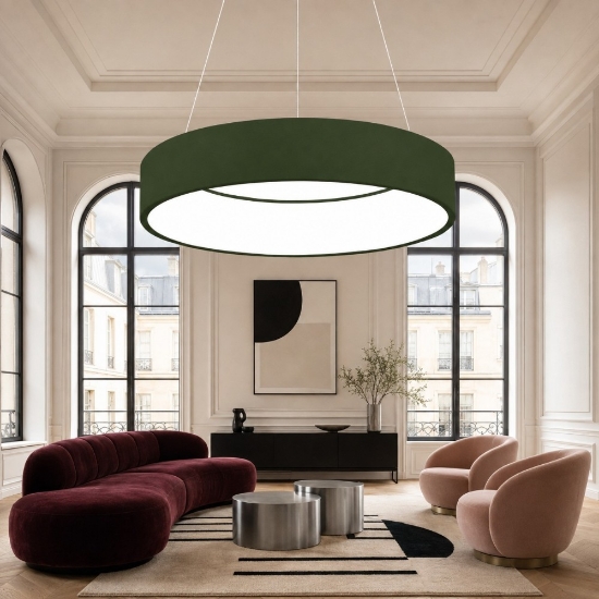 Lampadario moderno verde oliva anello 60 cm led 36w cct 3000k 4000k per soggiorno