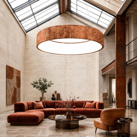 Lampadario a sospensione 60 cm moderna anello foglia rame led 36w cct 3000k 4000k dimmerabile