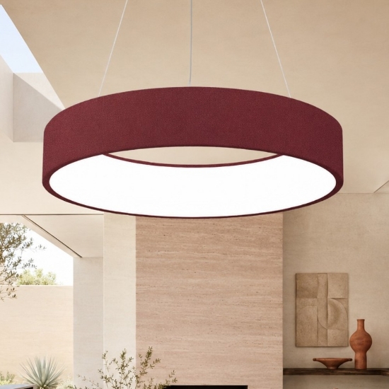 Lampadario 60 cm moderno anello bordeaux led 36w cct 3000k 4000k dimmerabile per soggiorno