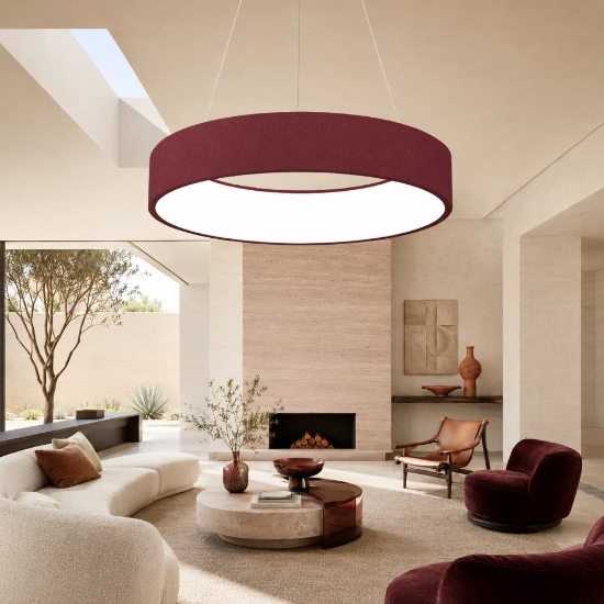 Lampadario 60 cm moderno anello bordeaux led 36w cct 3000k 4000k dimmerabile per soggiorno