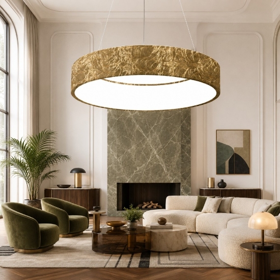 Lampadario 60 cm moderno anello oro led 36w cct 3000k 4000k dimmerabile per soggiorno