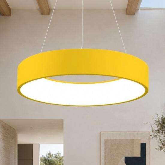 Lampadario 60 cm moderno anello giallo girasole led 36w cct 3000k 4000k per soggiorno