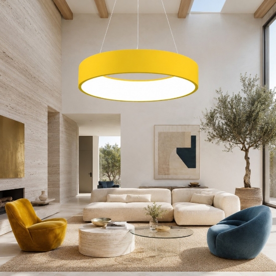 Lampadario 60 cm moderno anello giallo girasole led 36w cct 3000k 4000k per soggiorno