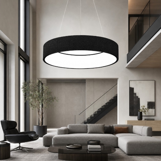 Lampadario 60 cm moderno nero anello led 36w cct 3000k 4000k dimmerabile