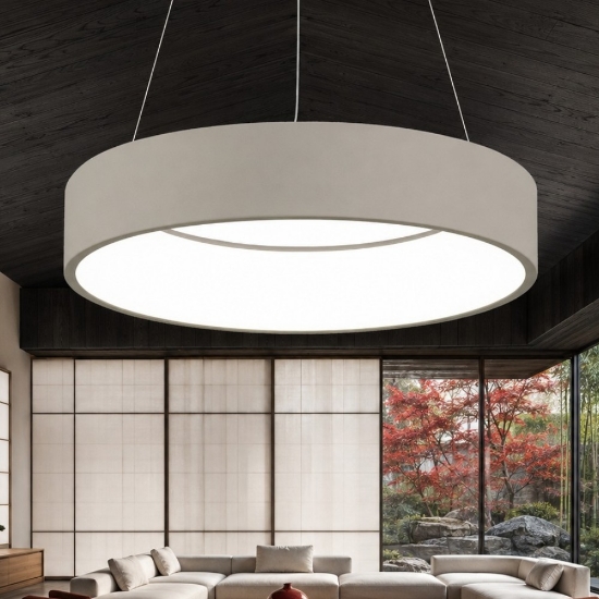 Lampadario 60 cm moderno anello tortora led 36w cct 3000k 4000k dimmerabile per soggiorno