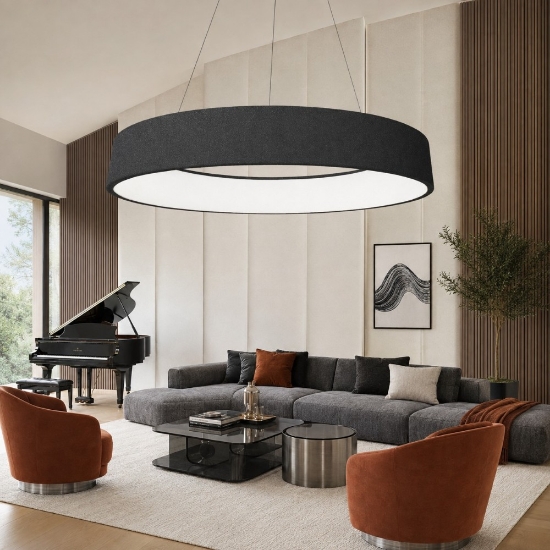 Lampadario 80 cm moderno anello antracite led cct 3000k 4000k dimmerabile per soggiorno