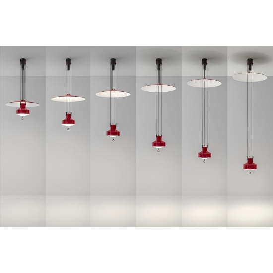 Saliscendi stilnovo lampada a sospensione rubino opalino led 2700k dimmerabile