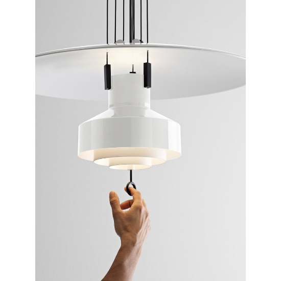 Saliscendi stilnovo lampada a sospensione rubino opalino led 2700k dimmerabile